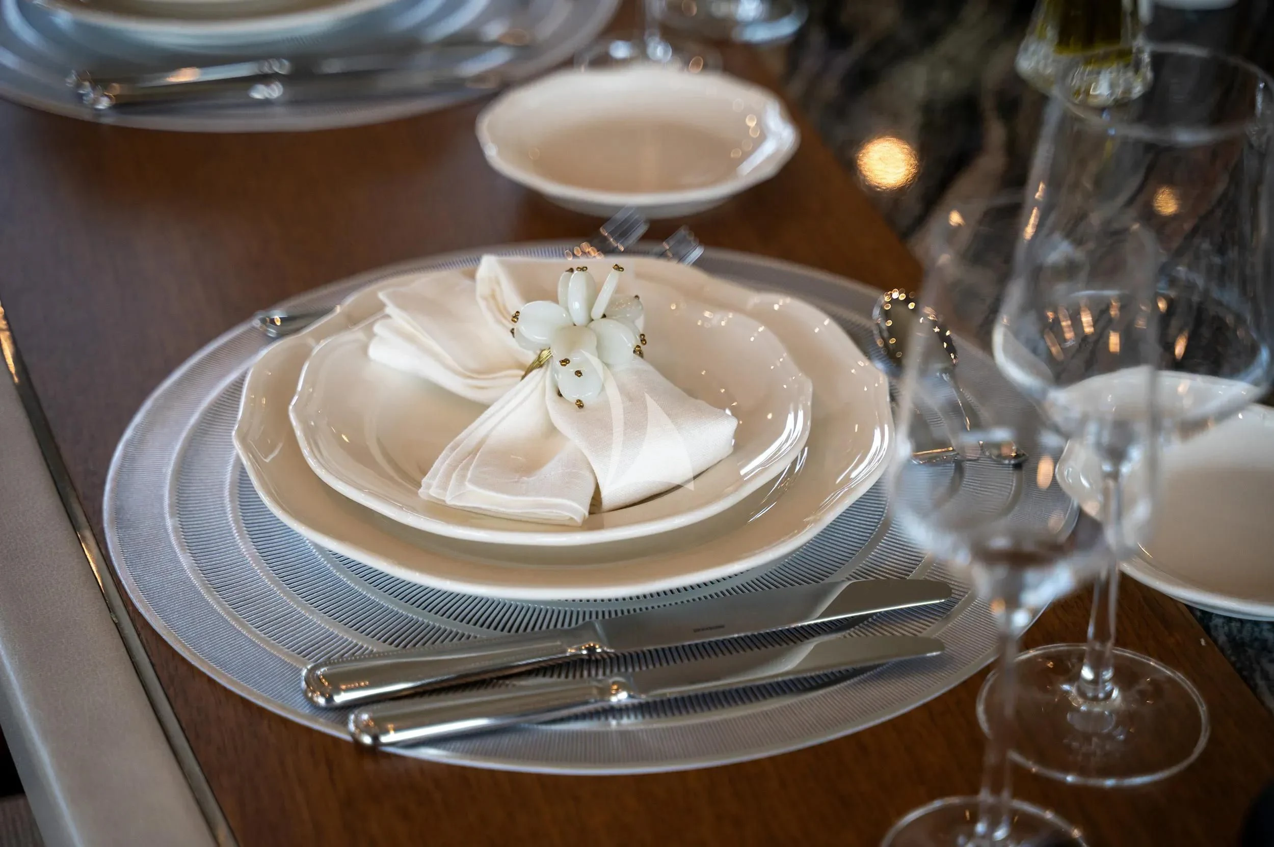 a plate of dessert aboard PAREAKI II Yacht for Sale