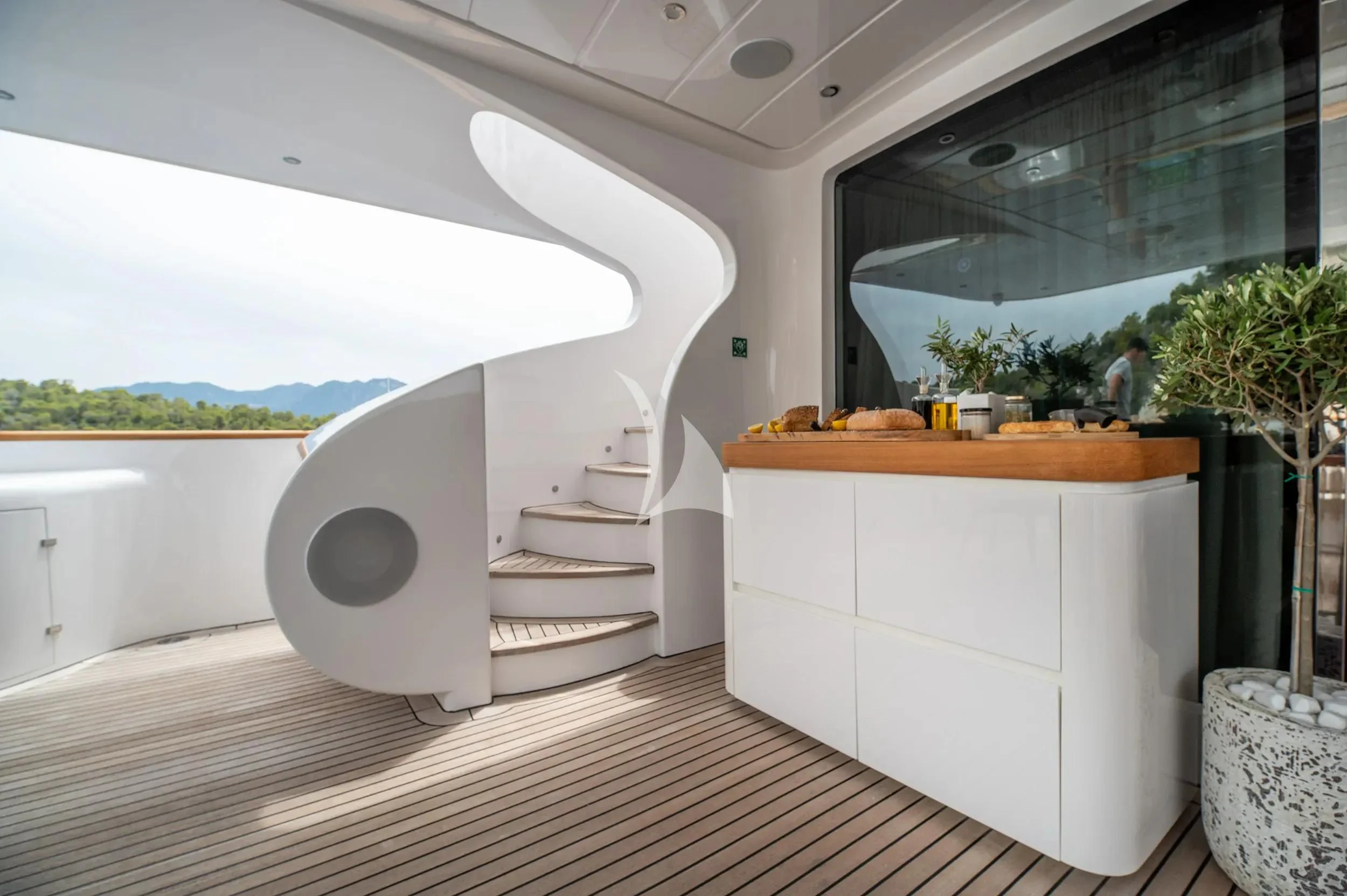 a room with a large white fan aboard PAREAKI II Yacht for Sale