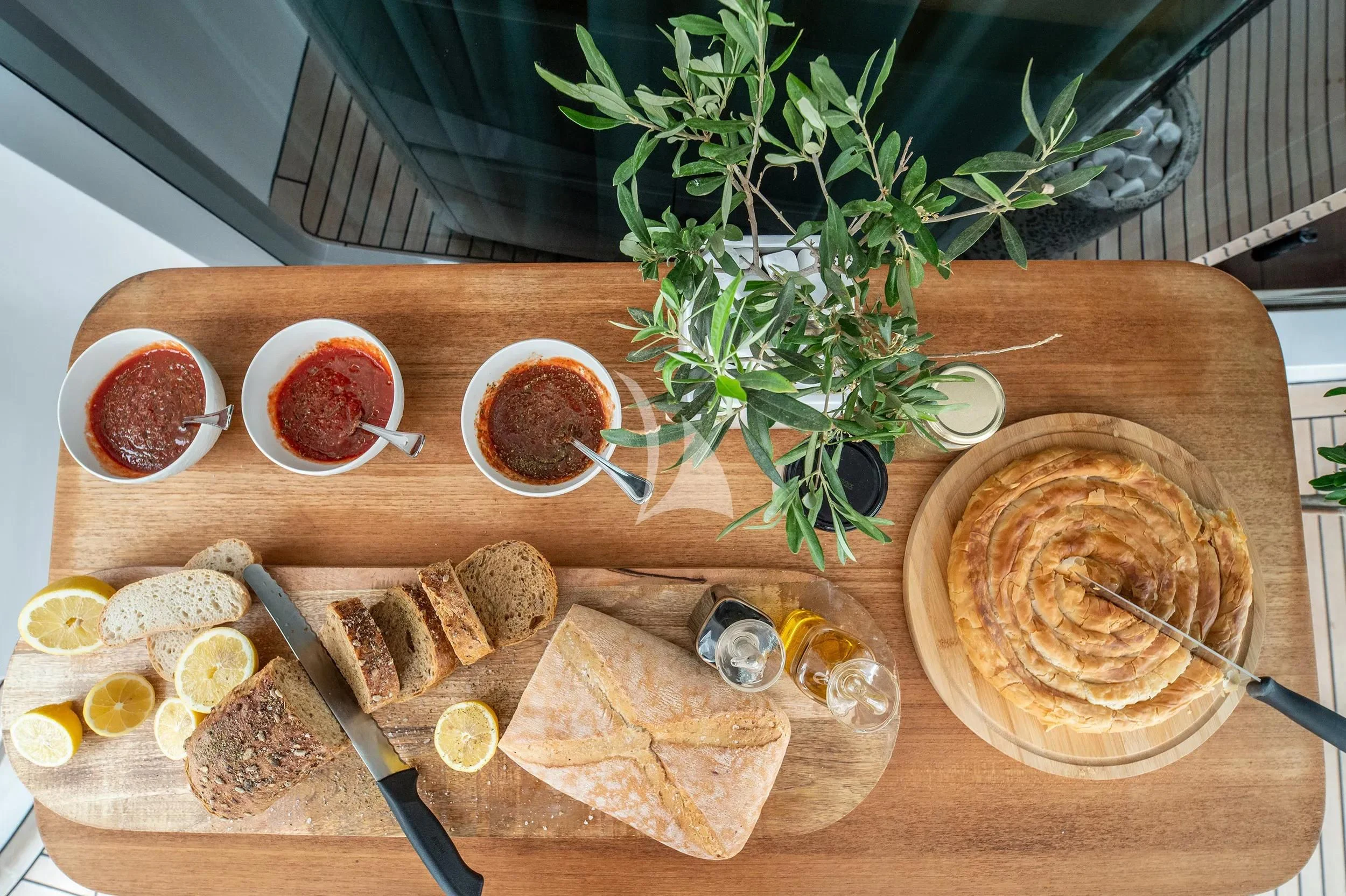 a tray of food aboard PAREAKI II Yacht for Sale