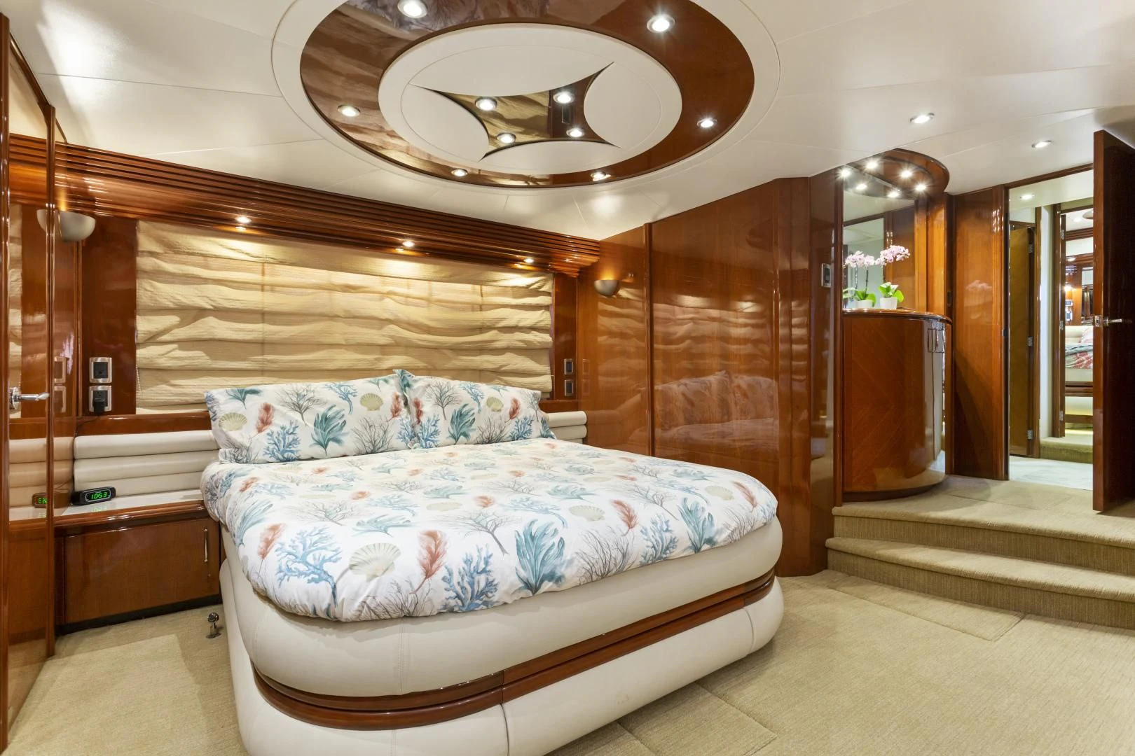 a bed in a room aboard MONDRIAN Yacht for Sale