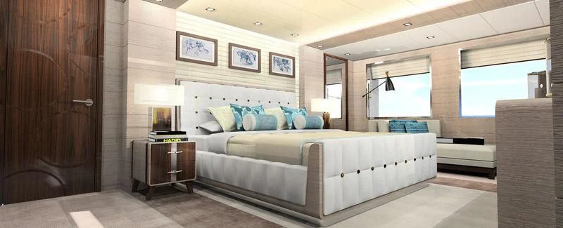 a large bedroom with a large bed aboard MONT-AL LAWZ Yacht for Sale