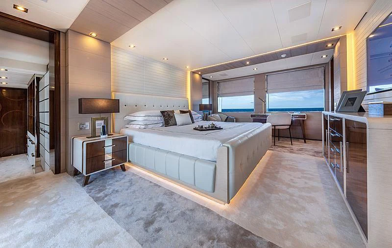 a large bedroom with a large bed aboard MONT-AL LAWZ Yacht for Sale