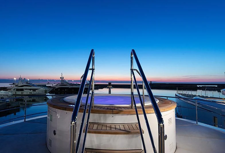 a metal railing overlooking a body of water aboard MONT-AL LAWZ Yacht for Sale