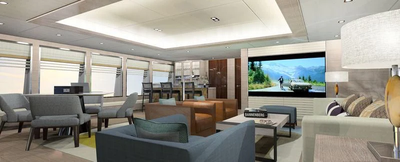 a room with a large screen aboard MONT-AL LAWZ Yacht for Sale