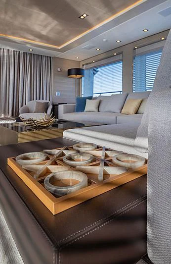 a kitchen with a large window aboard MONT-AL LAWZ Yacht for Sale