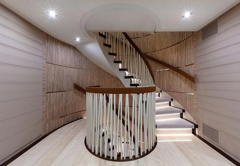 a wooden staircase in a house aboard MONT-AL LAWZ Yacht for Sale