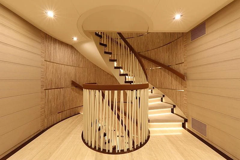 a wooden staircase in a house aboard MONT-AL LAWZ Yacht for Sale