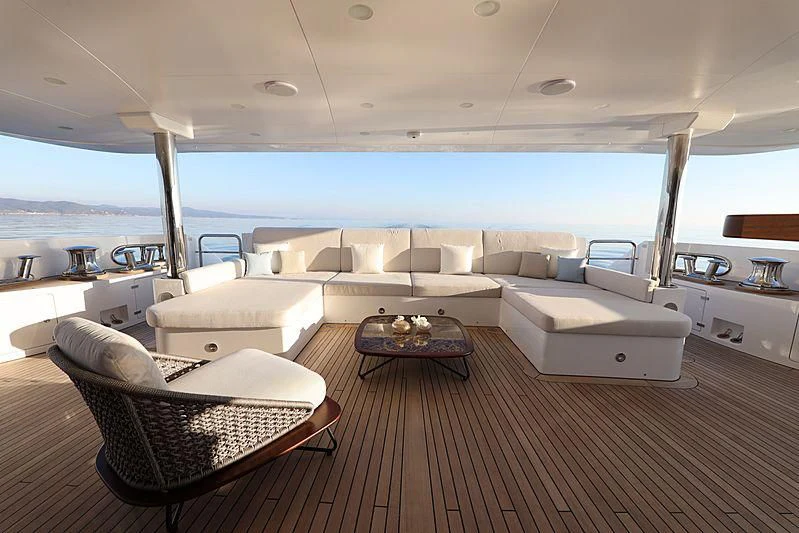a living room with a large window aboard MONT-AL LAWZ Yacht for Sale