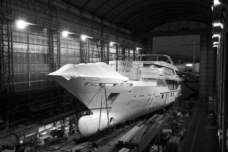 a large space shuttle in a warehouse aboard MONT-AL LAWZ Yacht for Sale