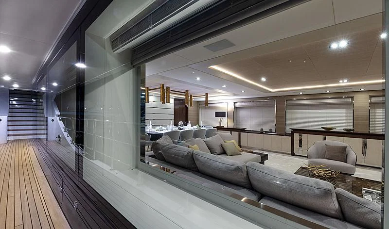 a large room with couches aboard MONT-AL LAWZ Yacht for Sale