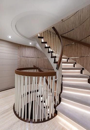 a staircase with a railing aboard MONT-AL LAWZ Yacht for Sale