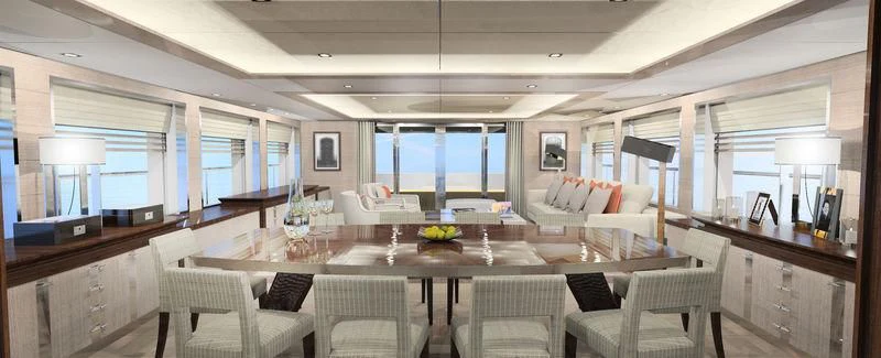 a room with a table chairs and a large window aboard MONT-AL LAWZ Yacht for Sale