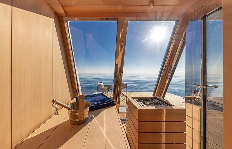 a room with a window and a bed aboard MONT-AL LAWZ Yacht for Sale
