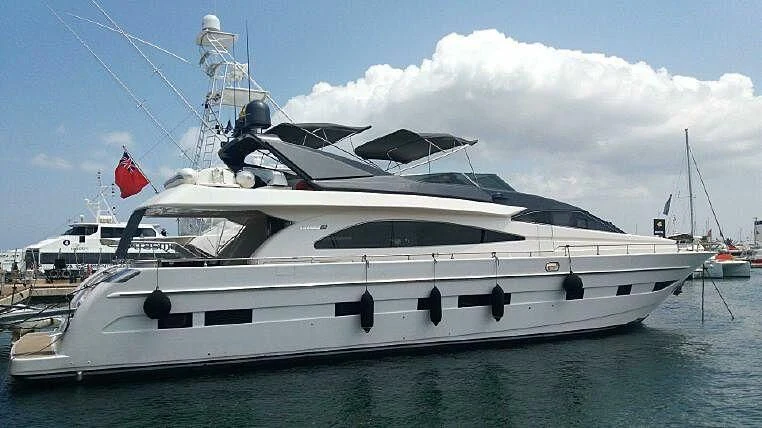 a white yacht in the water aboard TIFFANY Yacht for Sale