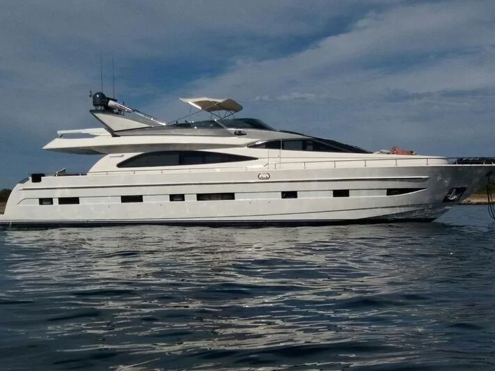 a white yacht in the water aboard TIFFANY Yacht for Sale