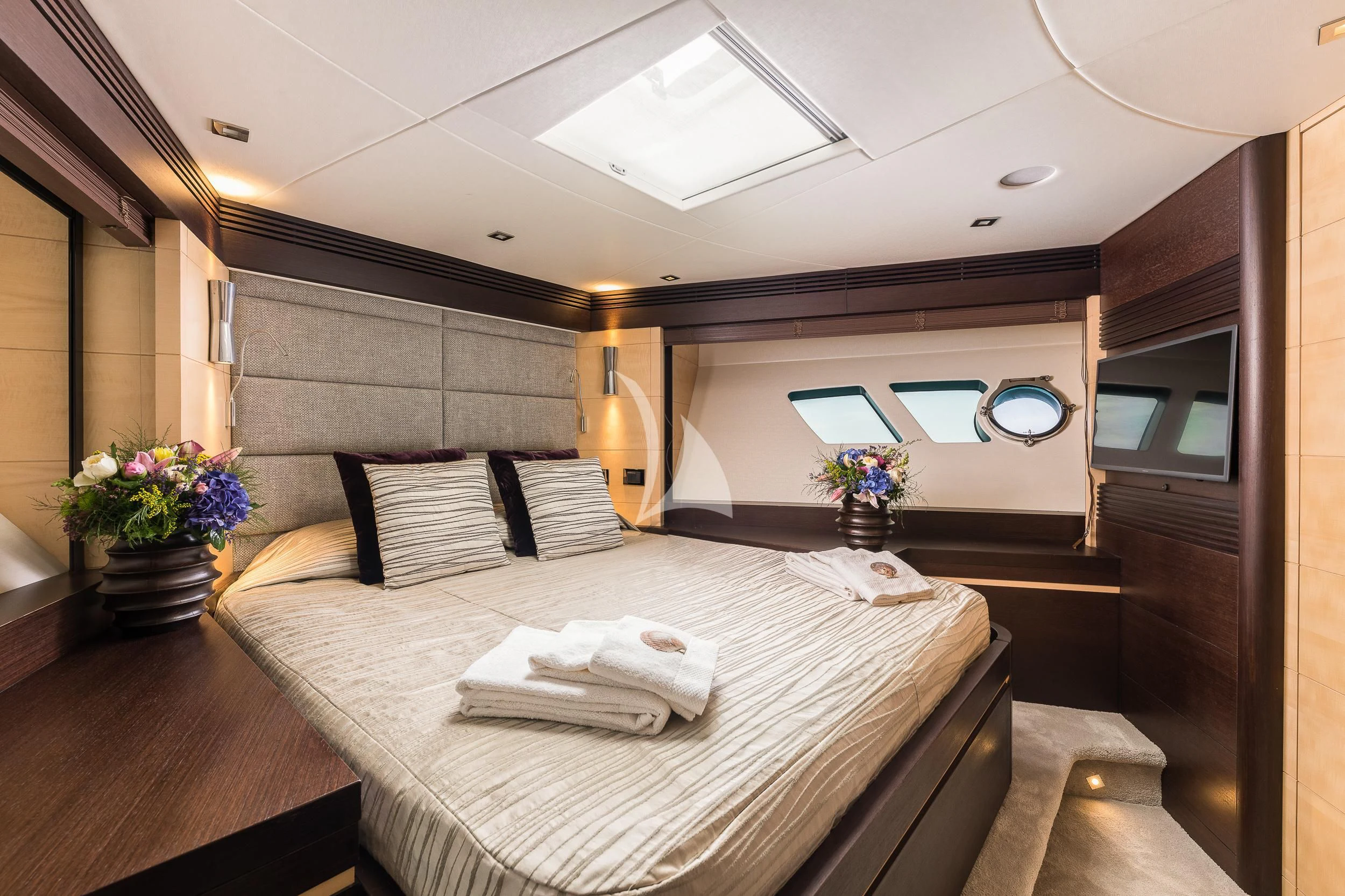 a bed in a room aboard SEAWATER Yacht for Sale