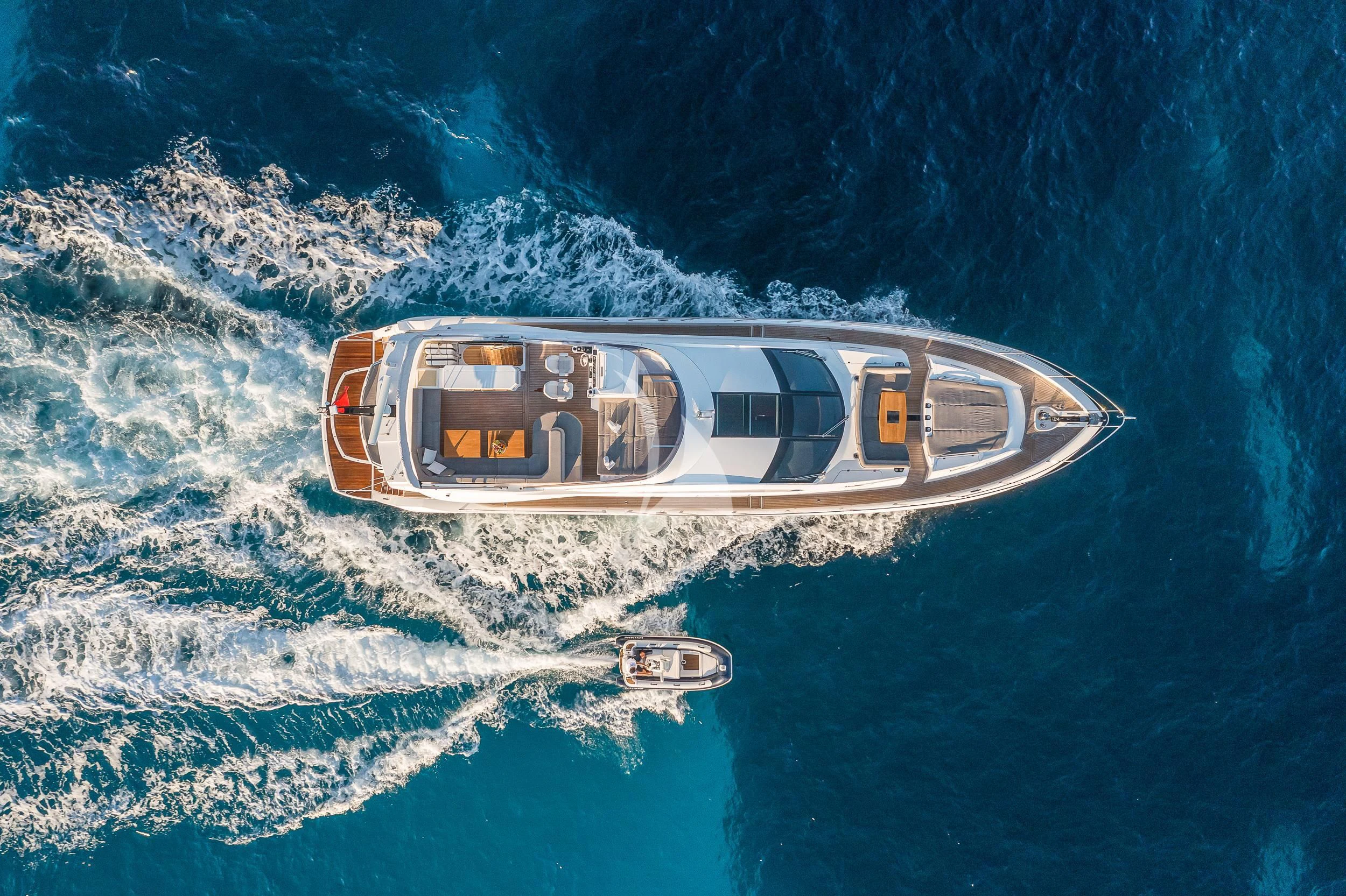 a high angle view of a helicopter aboard SEAWATER Yacht for Sale
