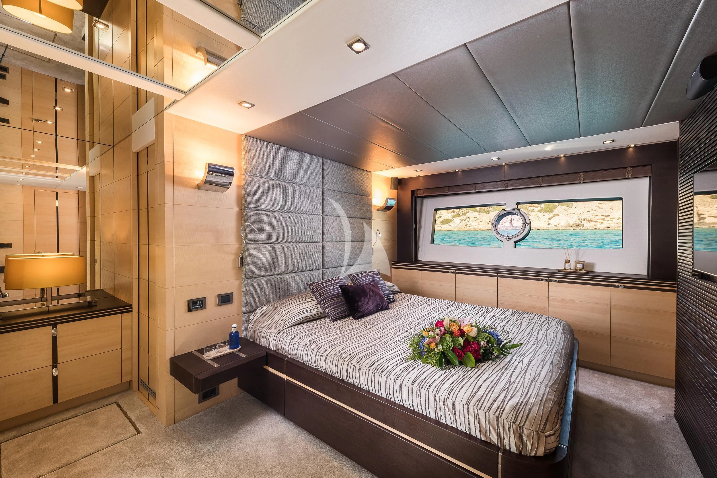 a bed in a room aboard SEAWATER Yacht for Sale