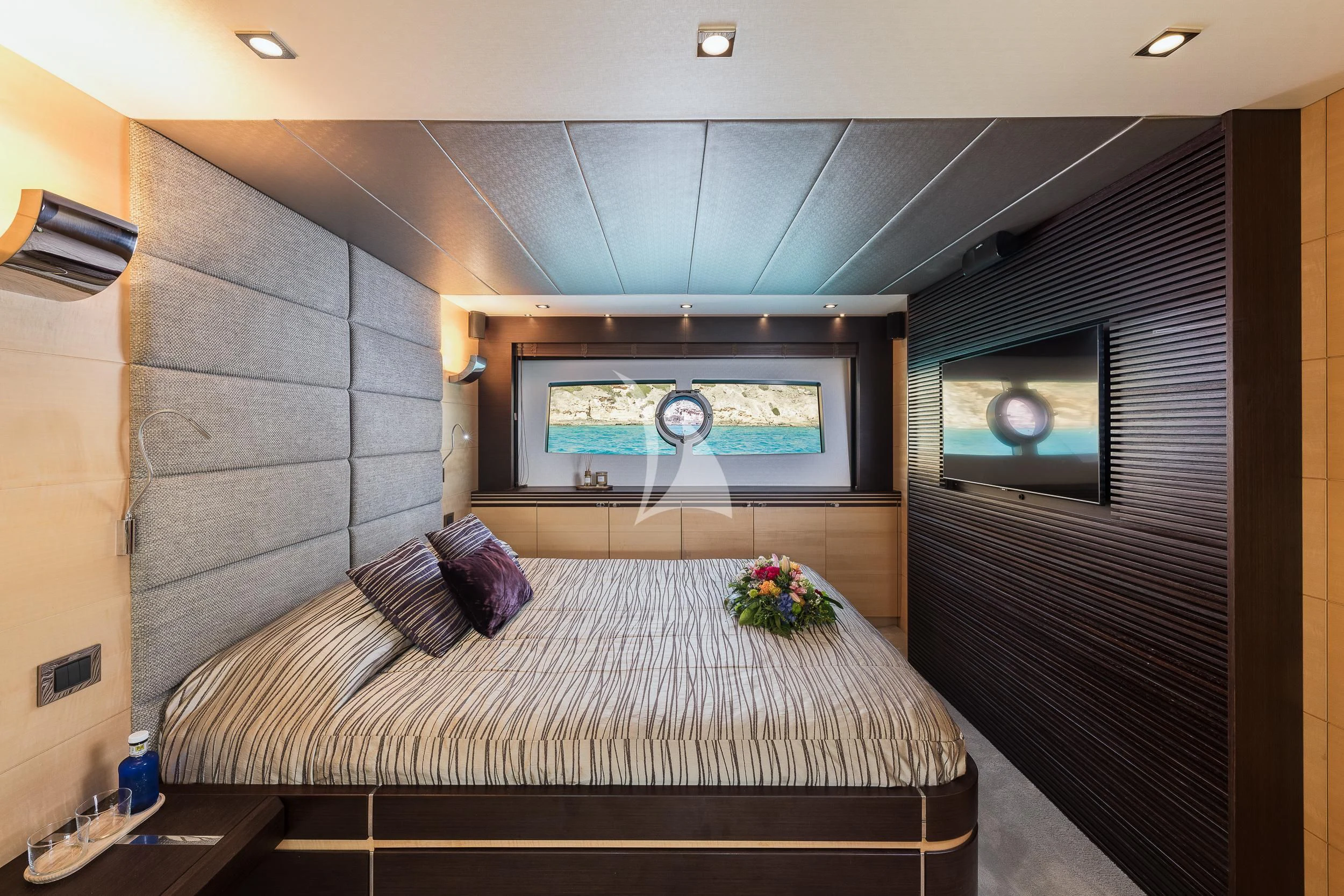 a bed in a room aboard SEAWATER Yacht for Sale