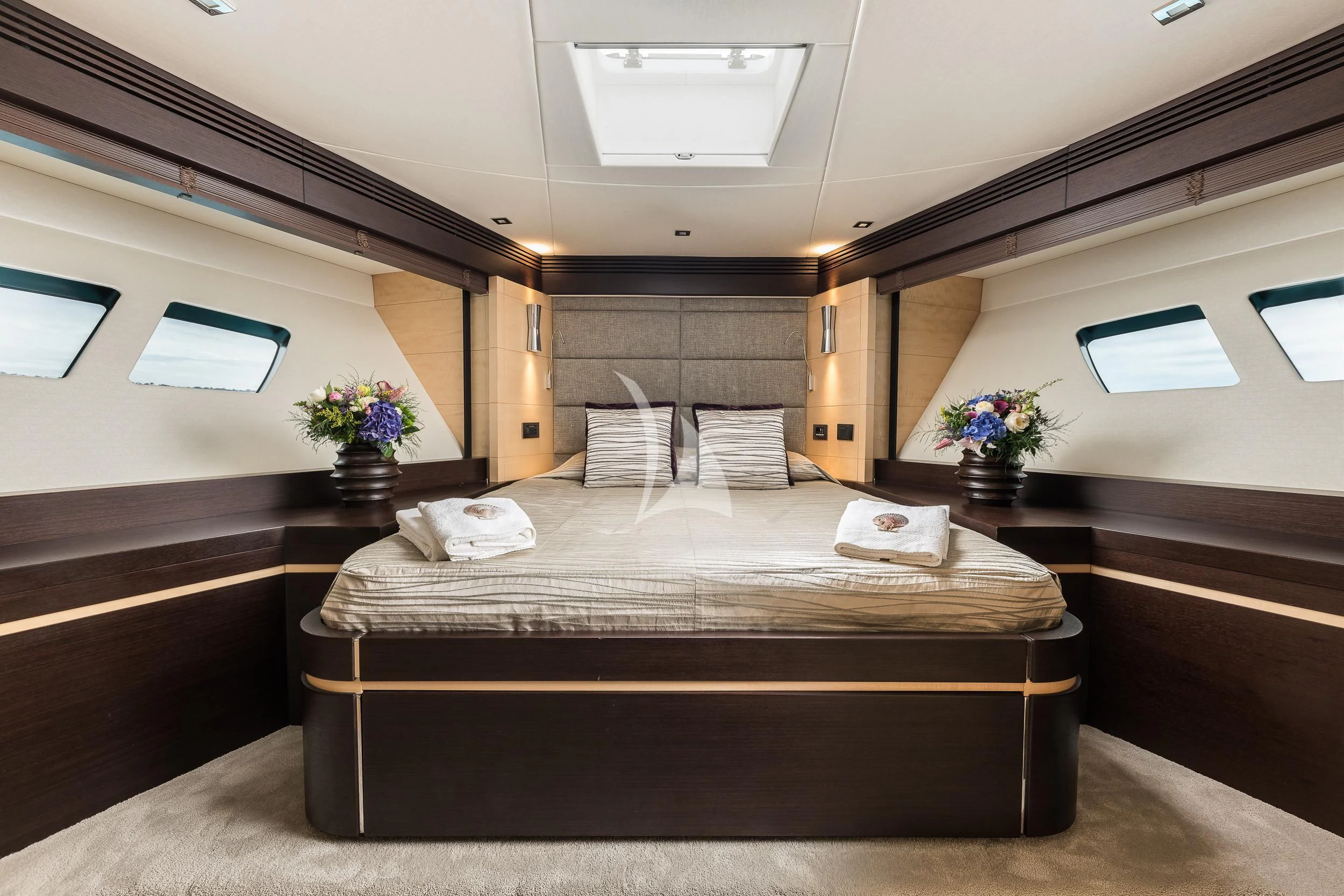 a bed in a room aboard SEAWATER Yacht for Sale
