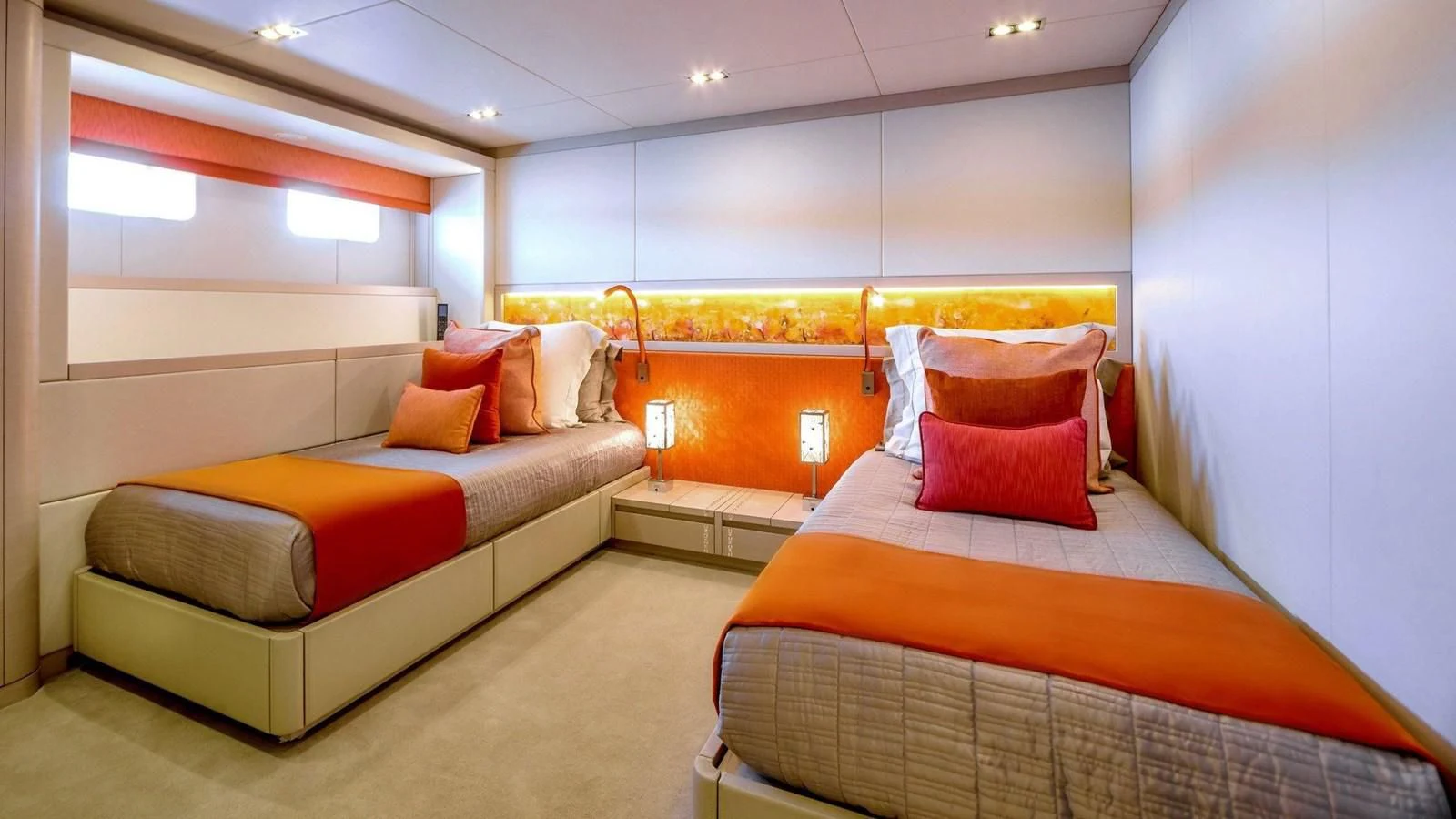 a room with a bed and a couch aboard QUEEN ALLA Yacht for Sale