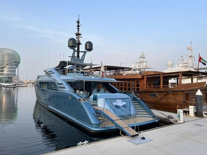 a boat docked at a pier aboard QUEEN ALLA Yacht for Sale