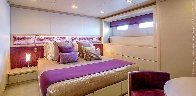 a bed in a room aboard QUEEN ALLA Yacht for Sale
