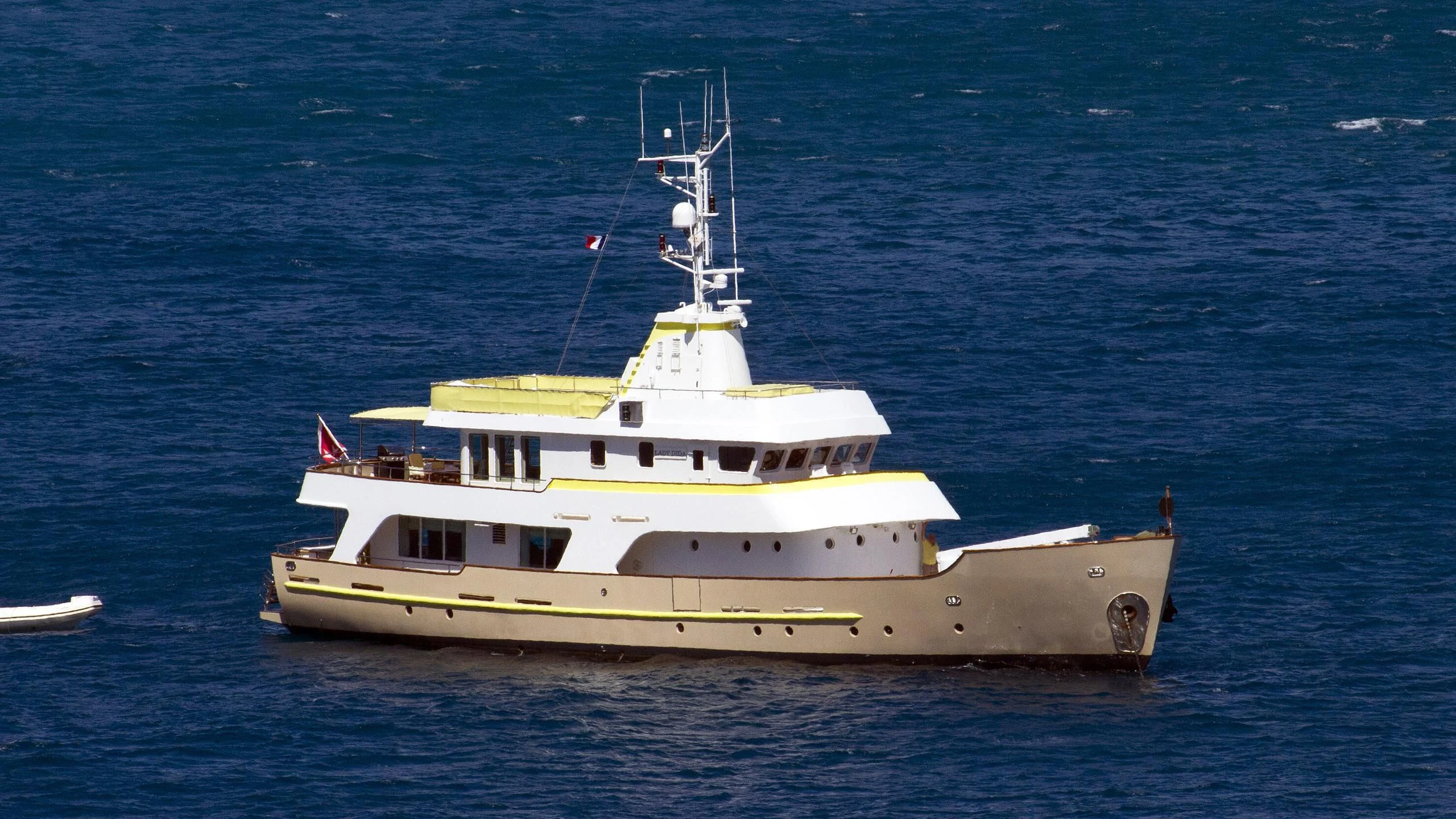 a large white boat in the water aboard LADY DIDA Yacht for Sale