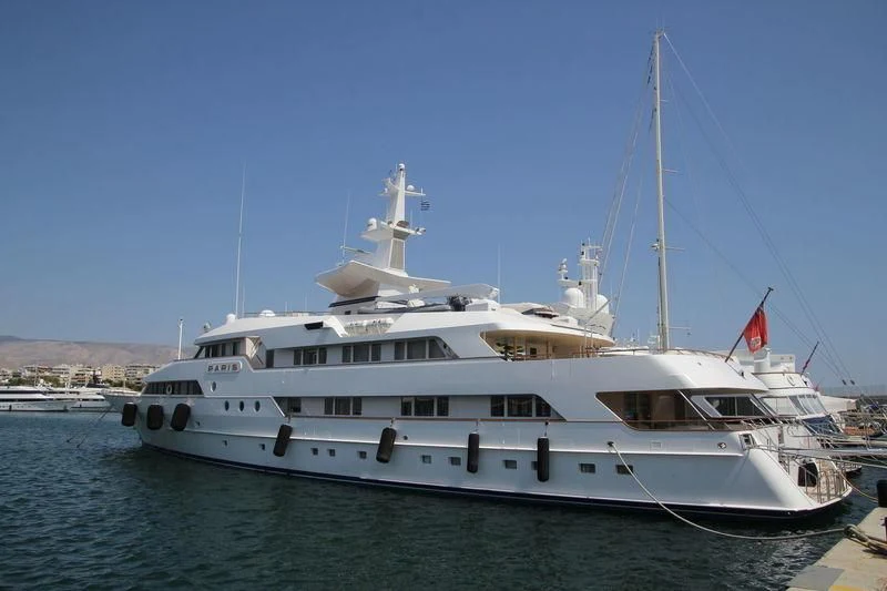 a large white boat in the water aboard PARIS Yacht for Sale