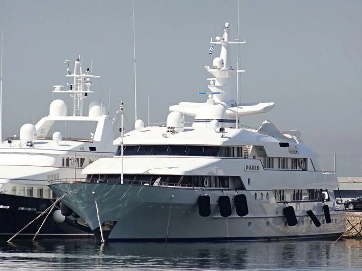 a large white boat aboard PARIS Yacht for Sale