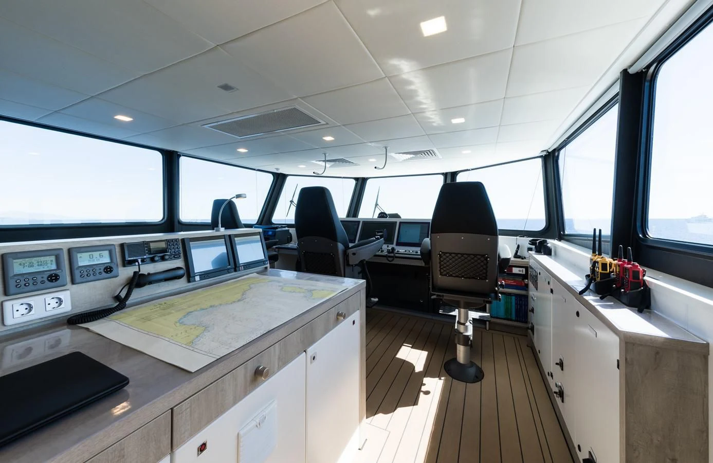 inside of a vehicle with computers aboard CHASING ROMANCE Yacht for Sale