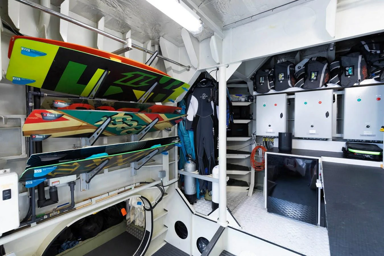 a room with machines and equipment aboard CHASING ROMANCE Yacht for Sale