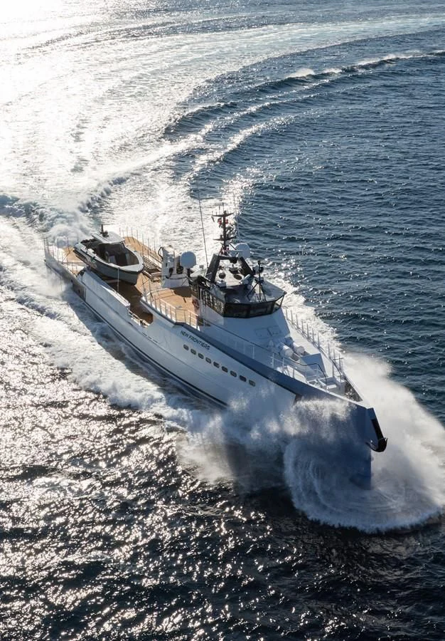 a military boat in the water aboard CHASING ROMANCE Yacht for Sale