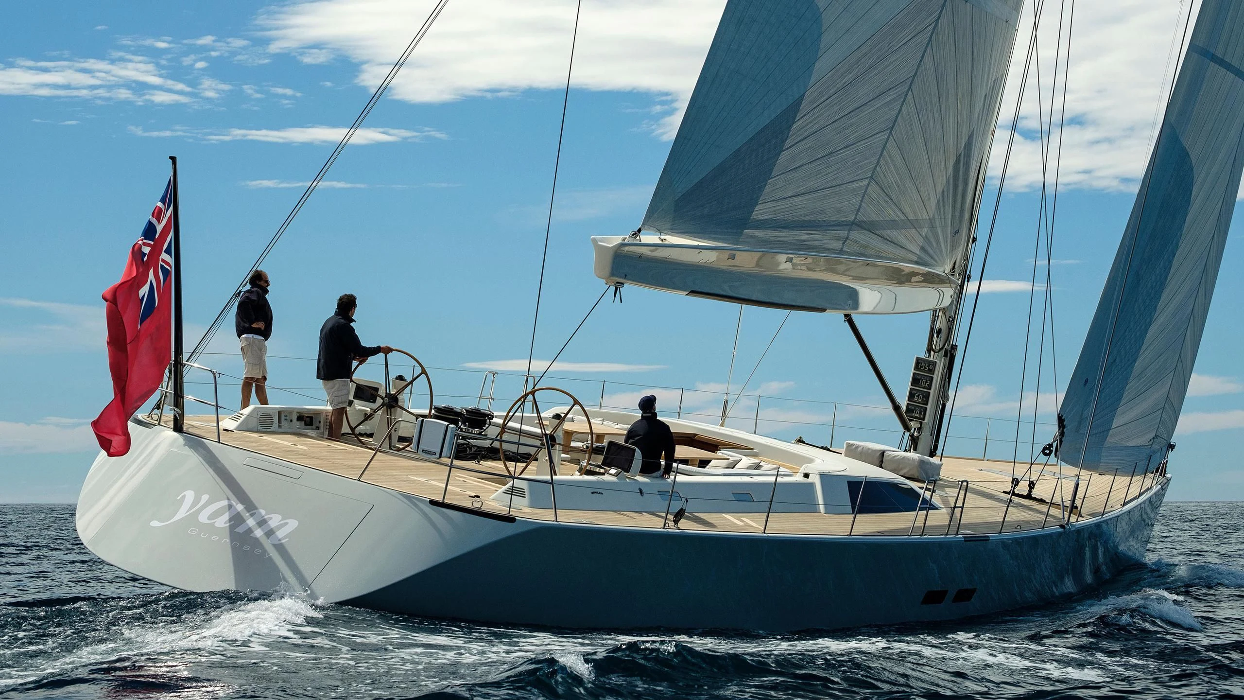 a couple of people on a sailboat in the water aboard NINA I Yacht for Sale