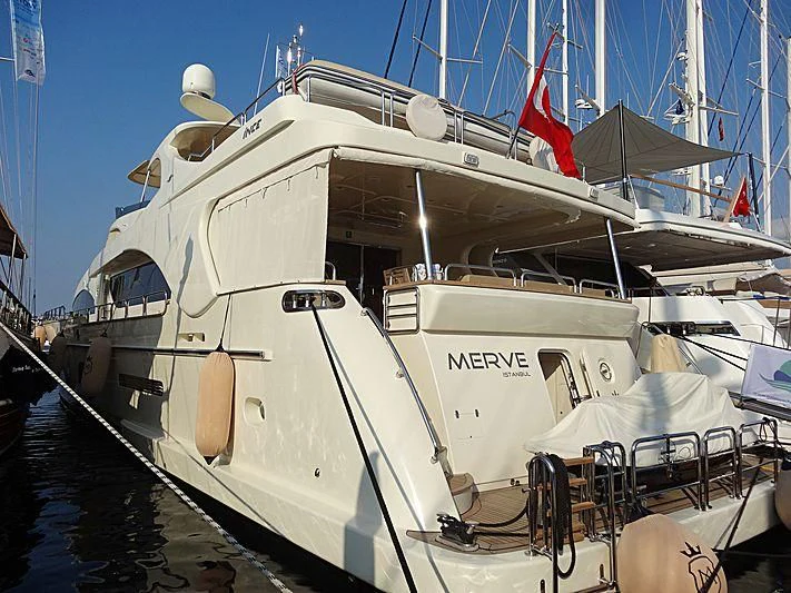 a large white boat docked aboard COSMOS LUNA Yacht for Sale