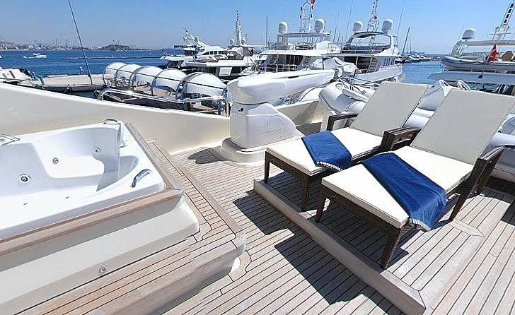 a deck with many boats aboard COSMOS LUNA Yacht for Sale