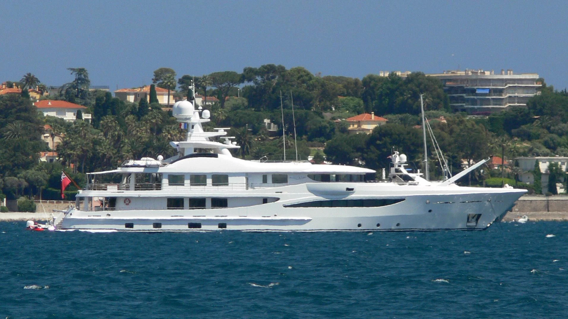a large white boat in the water aboard LA MIRAGE Yacht for Sale
