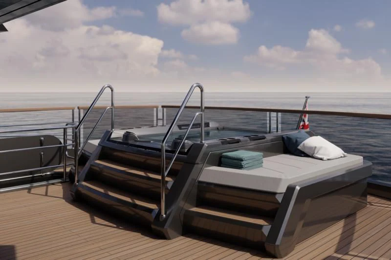 a boat on a deck aboard IKAL Yacht for Sale