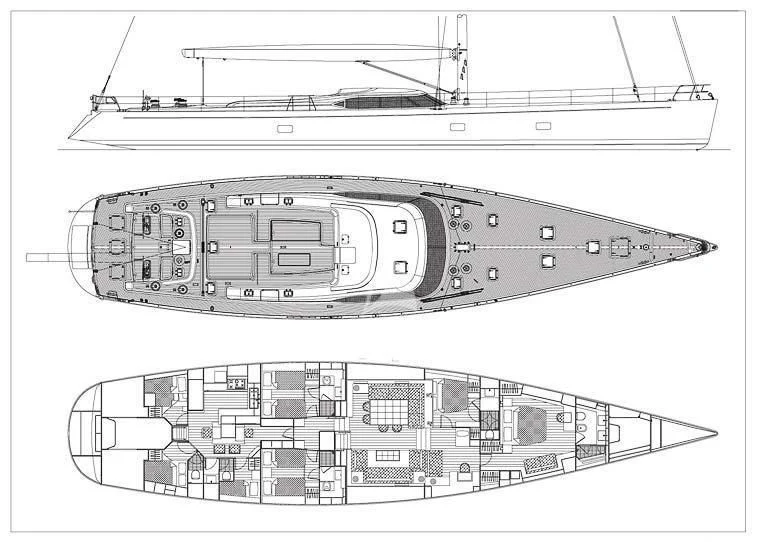 diagram, engineering drawing aboard FAR AND WIDE Yacht for Sale