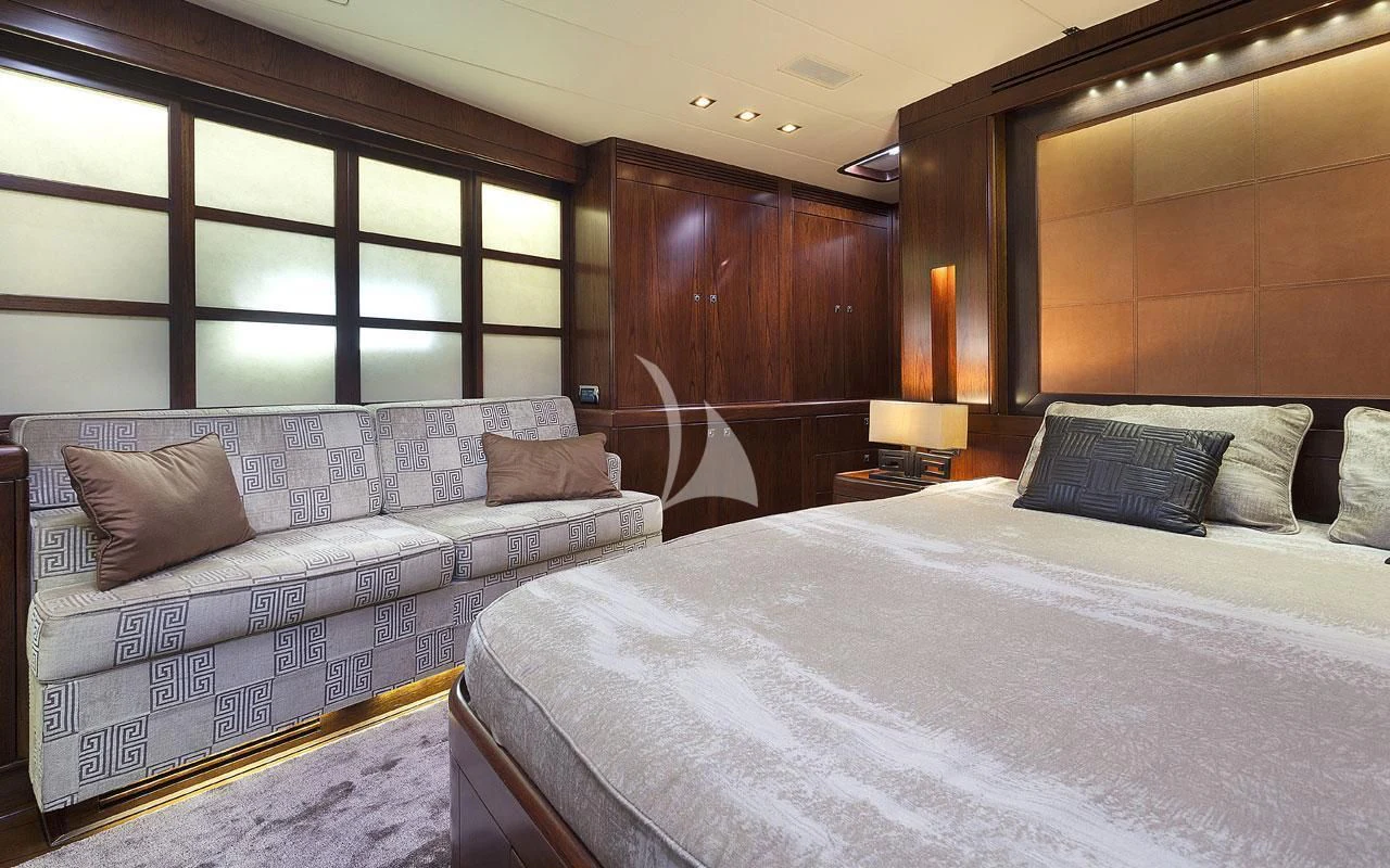 a room with two beds aboard FAR AND WIDE Yacht for Sale