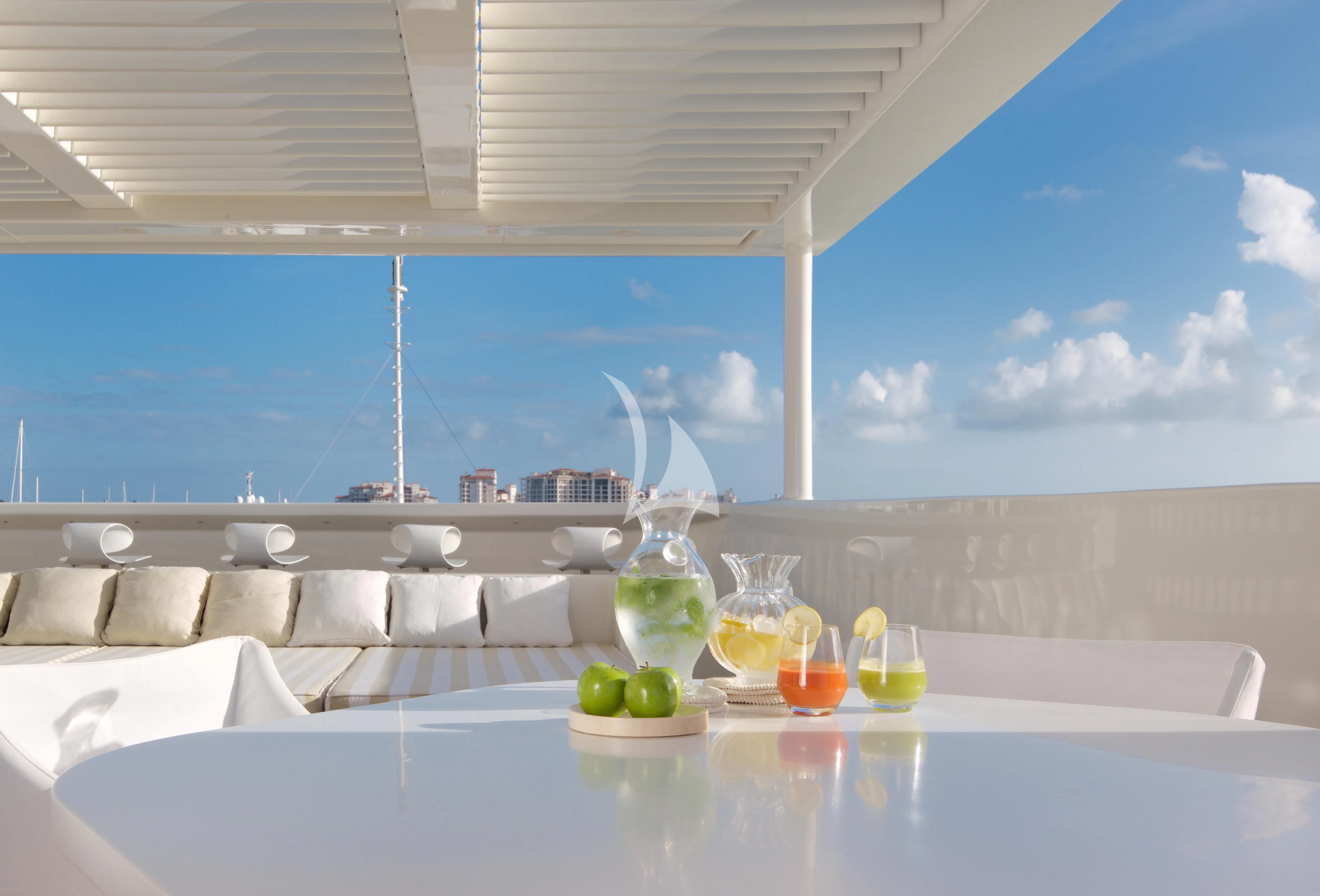 a table with drinks and fruits on it aboard VICKY Yacht for Charter