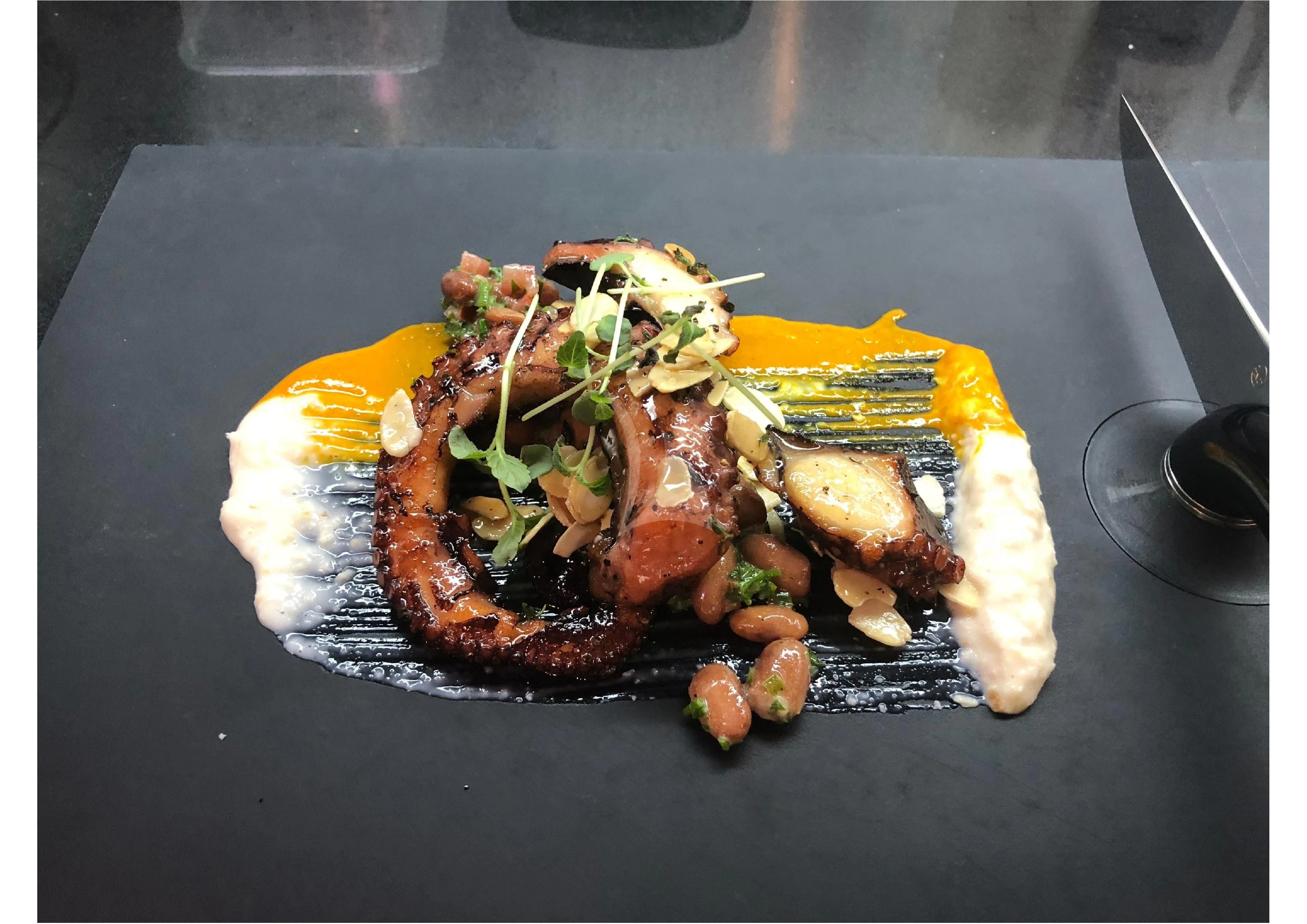 a plate of food aboard VICKY Yacht for Charter