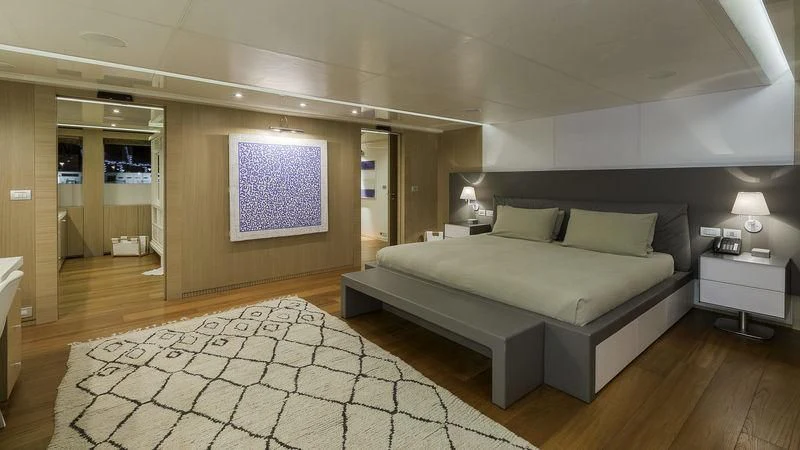 a large bed in a room aboard VICKY Yacht for Charter