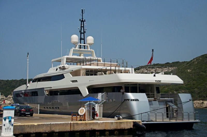 a large white boat aboard VICKY Yacht for Charter