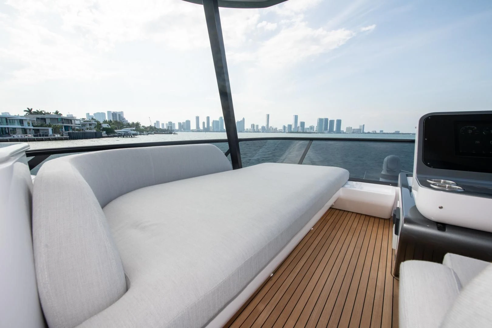 a view of a city from a boat aboard CRIMSON Yacht for Sale