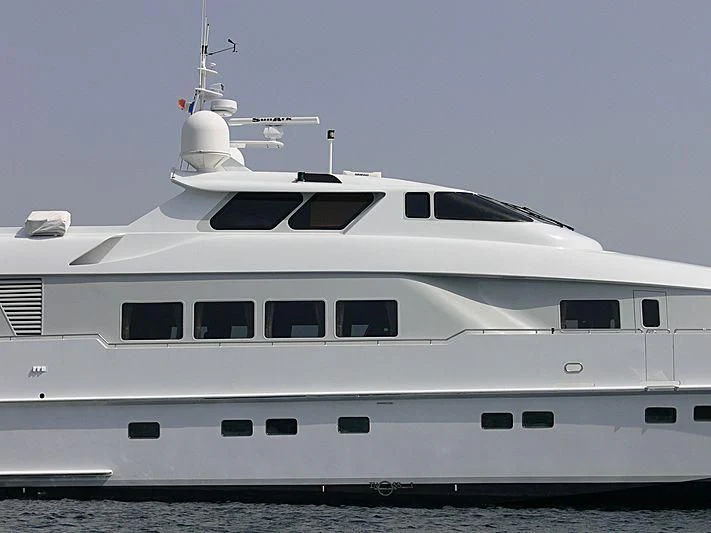 a white yacht on the water aboard SUN ARK Yacht for Sale