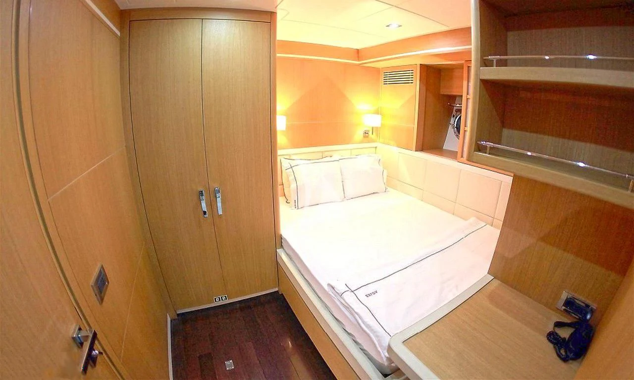 a bathroom with a large bed aboard ZELDA Yacht for Sale