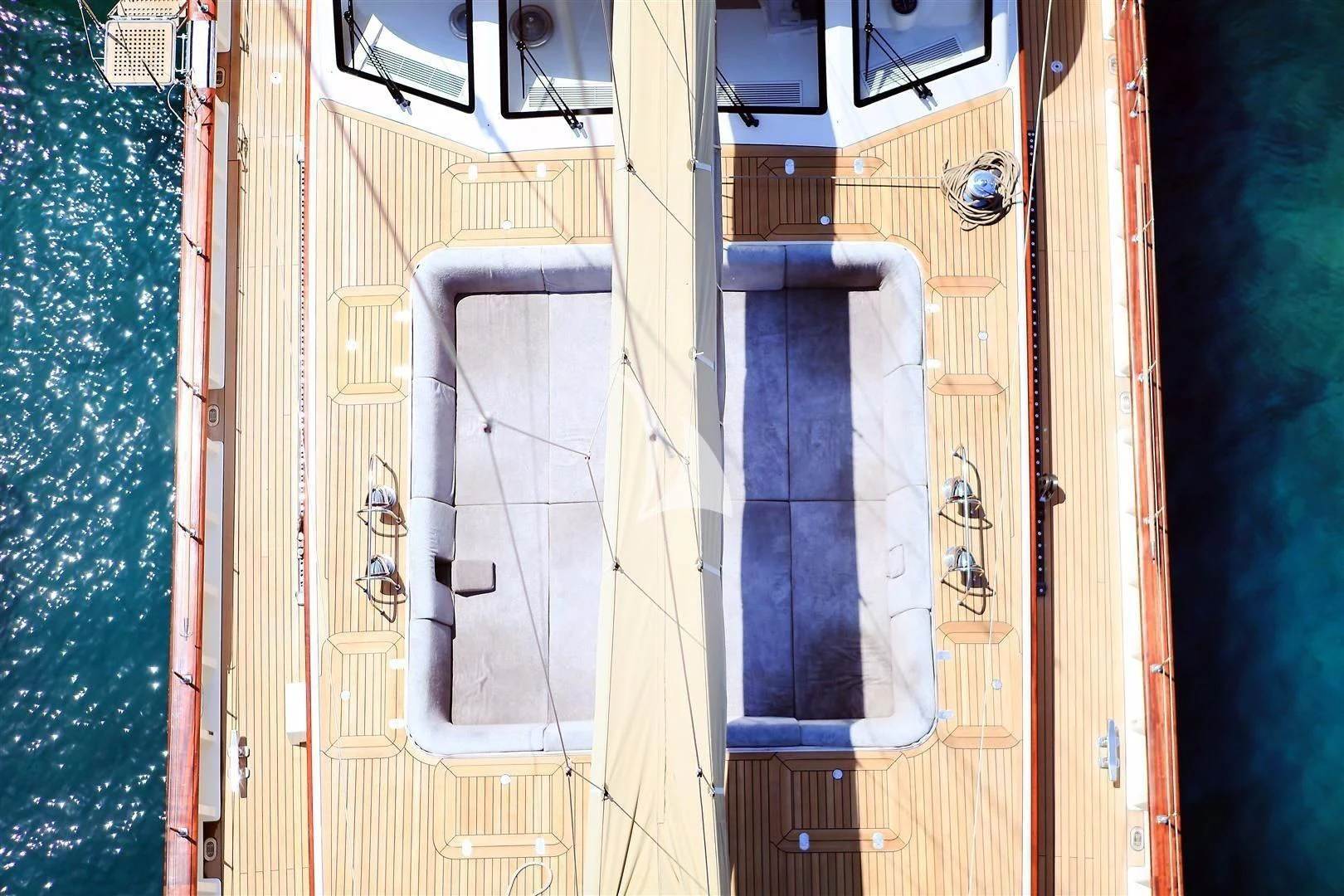 a large white building with a balcony aboard ZELDA Yacht for Sale