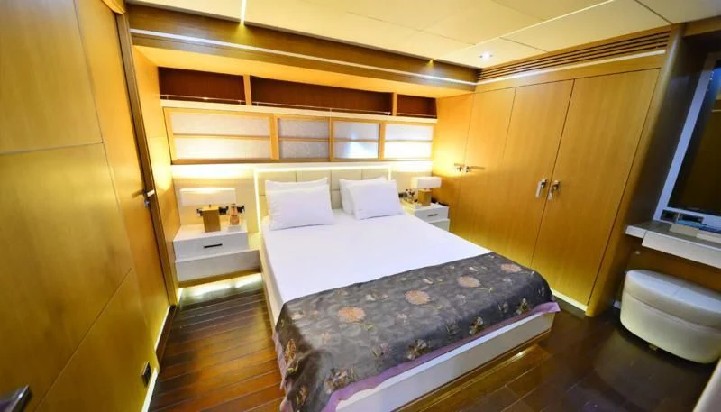 a bed in a room aboard ZELDA Yacht for Sale