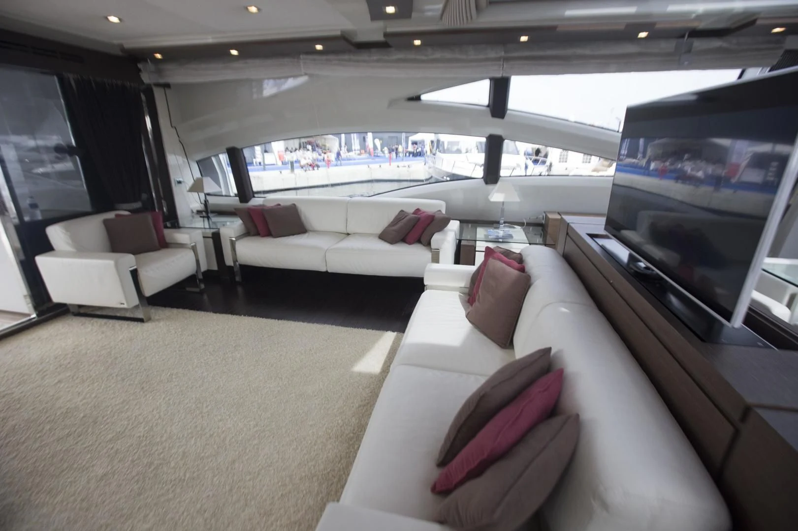 a room with a couch and a television aboard SHU SHE Yacht for Sale
